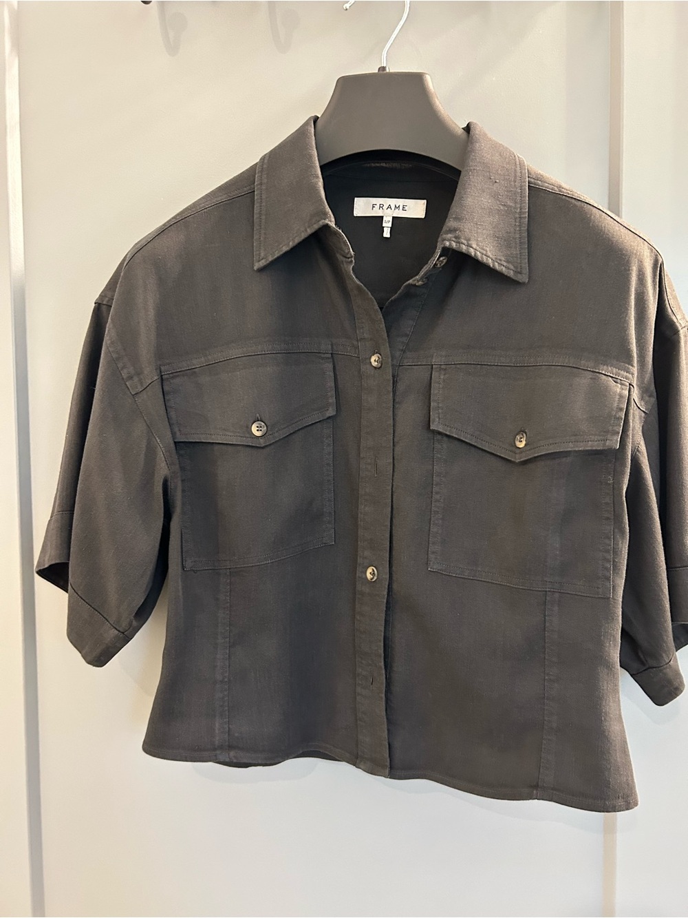 FRAME Black Button-Front Utility Shirt Jacket
